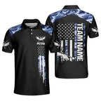 Custom Blue Camo American Flag Billiard Polo Shirts For Men, Custom Camo Billiard Team Shirts BIZ0171