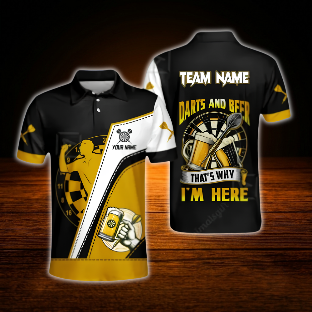 Darts And Beer That's Why I'm Here Custom Mens Dart Polo Shirt, Custom Beer Darts Shirt For Team