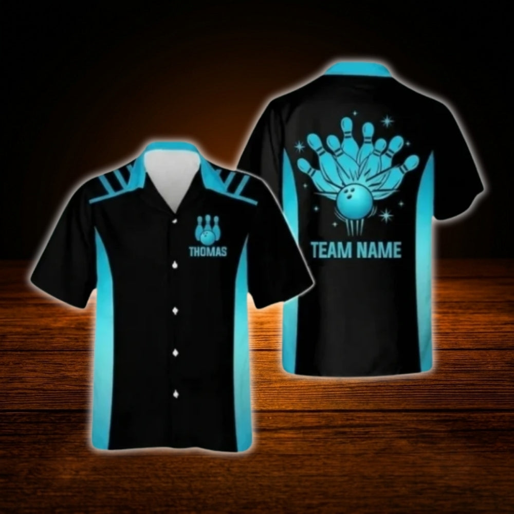 Black And Yellow Custom Team Bowling Hawaiian Shirt, Custom Bowling Team Shirt