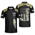 Custom Blue Camo American Flag Billiard Polo Shirts For Men, Custom Camo Billiard Team Shirts BIZ0171