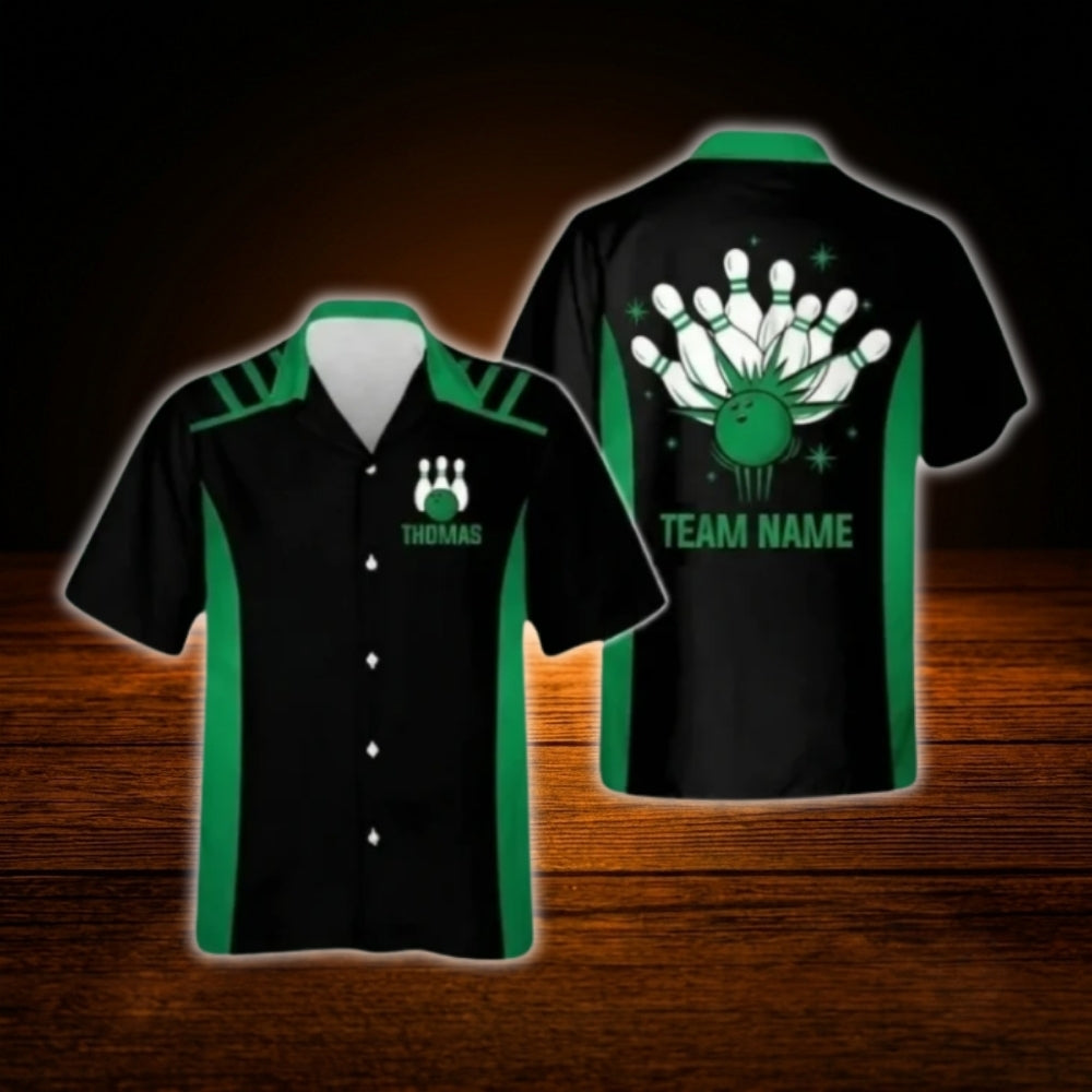 Black And Yellow Custom Team Bowling Hawaiian Shirt, Custom Bowling Team Shirt