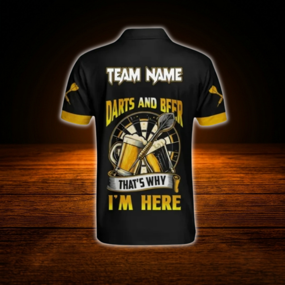 Darts And Beer That's Why I'm Here Custom Mens Dart Polo Shirt, Custom Beer Darts Shirt For Team