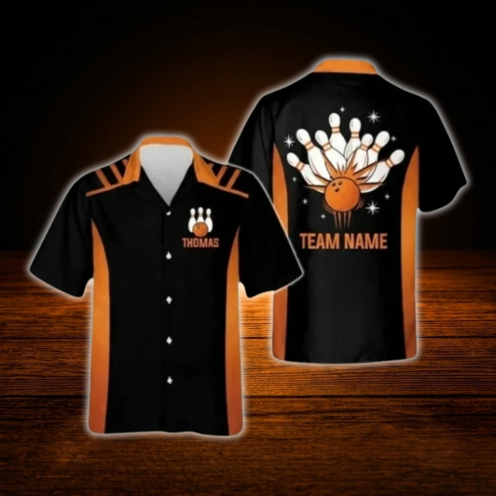 Black And Yellow Custom Team Bowling Hawaiian Shirt, Custom Bowling Team Shirt