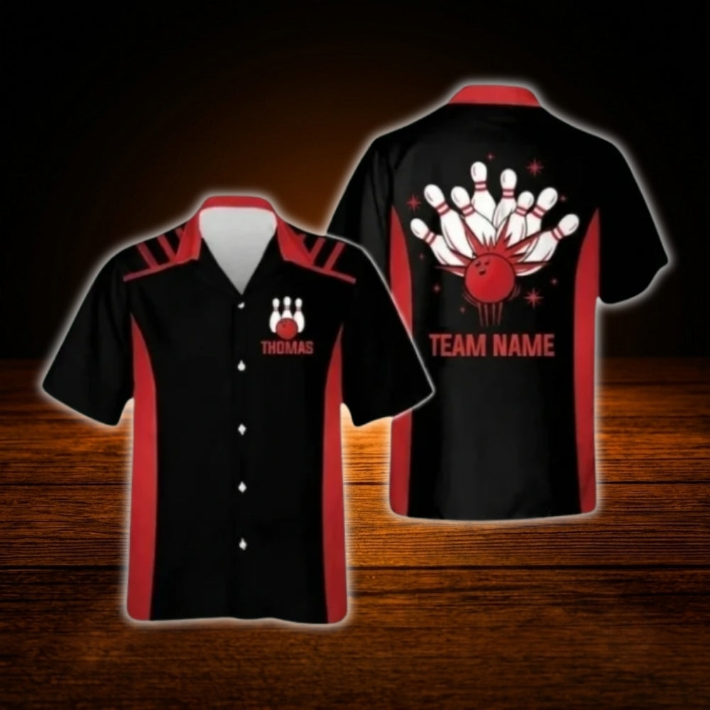 Black And Yellow Custom Team Bowling Hawaiian Shirt, Custom Bowling Team Shirt