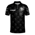 Custom American Flag Mens Black Billiard Polo Shirt, Custom Patriotic Billiard Shirts For Team BIZ0082