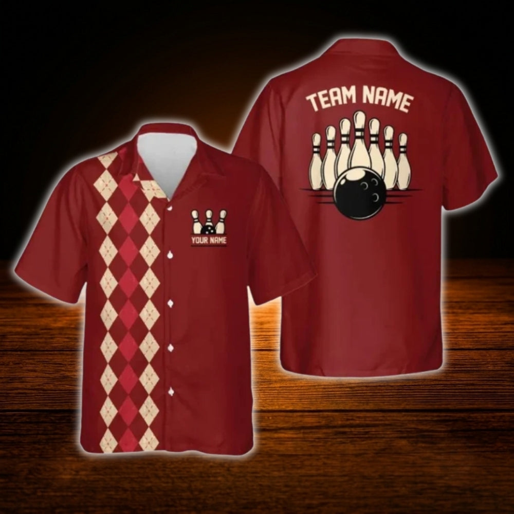 Custom Maroon Vintage Bowling Hawaiian Shirt, Custom Team Bowling Shirt Vintage