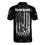 Custom American Flag Mens Black Billiard Polo Shirt, Custom Patriotic Billiard Shirts For Team BIZ0082