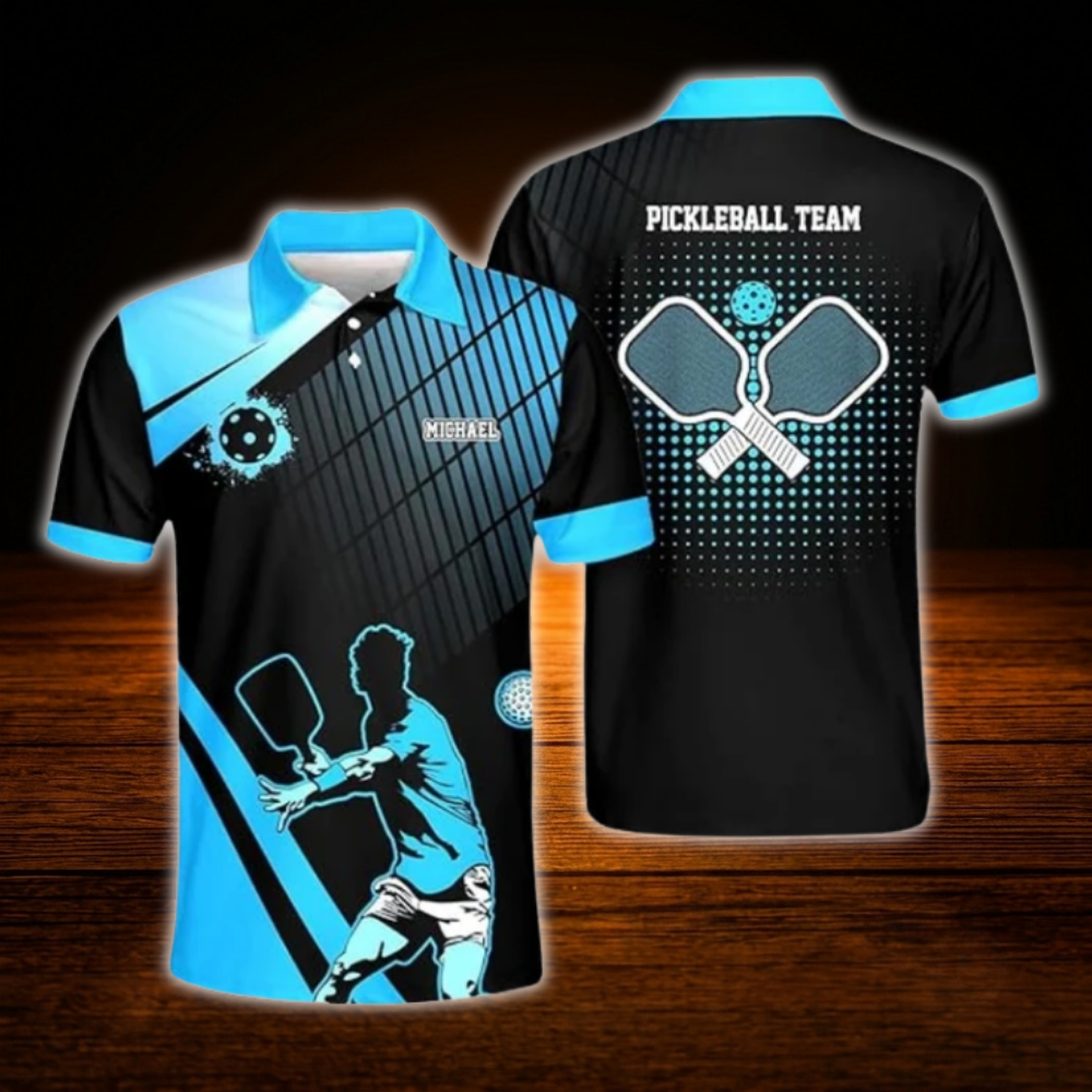 Custom Team Black Blue Pickleball Polo Shirt For Men, Custom Pickleball Team Shirt