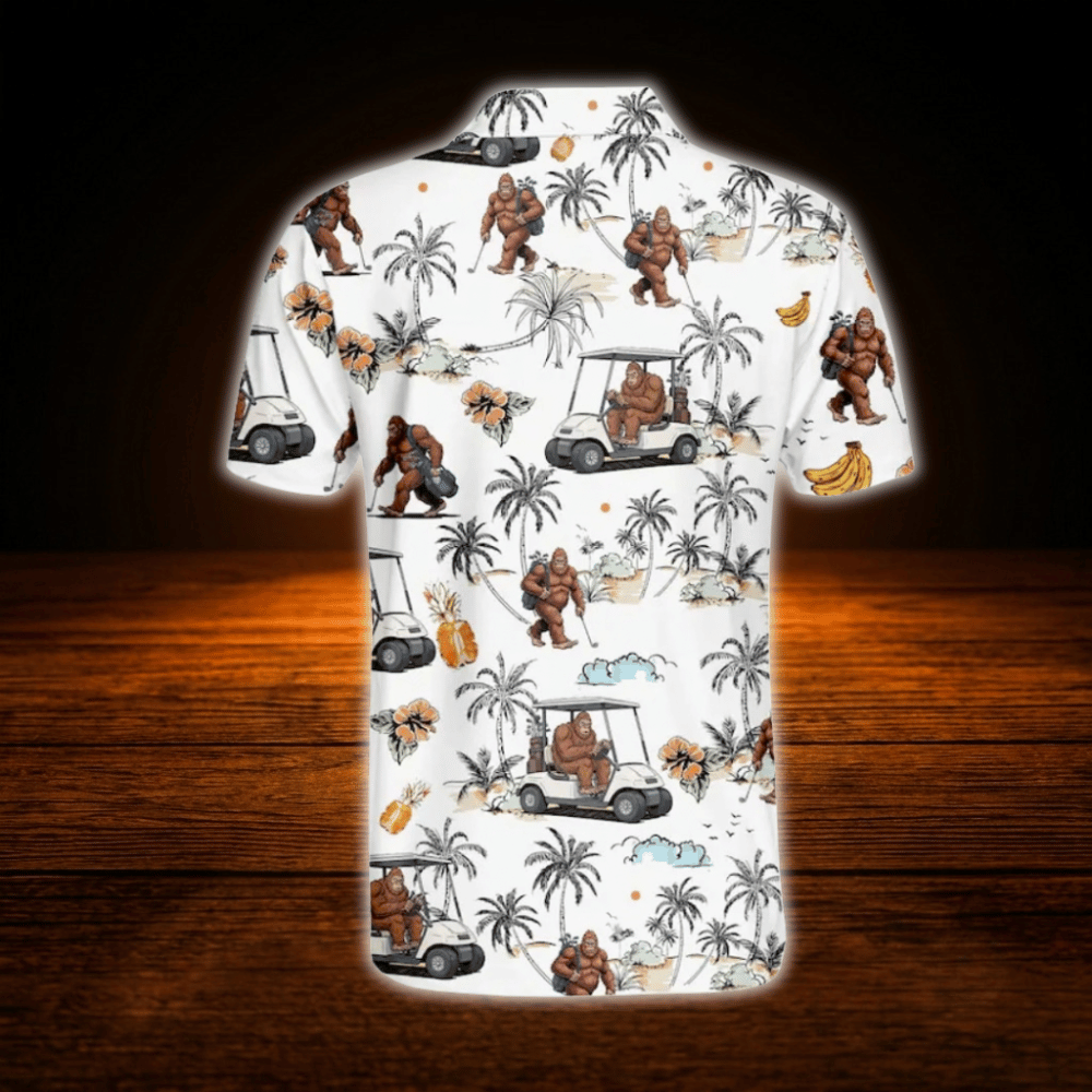 Tropical Bigfoot Polo Golf Shirt For Men, Bigfoot Sasquatch Golf Shirt