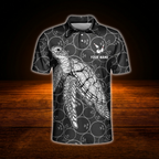 Custom Turtle Black Bowling Polo Men's Shirts, Custom Turtle Bowling Team Shirts