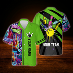 Custom Retro Blue Men's Bowling Hawaiian Shirt, Custom Retro Bowling Team Shirt