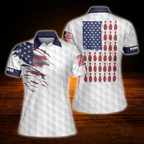 Custom American Flag Bowling Polo Shirts For Women, Custom Patriotic Women Bowling Shirt