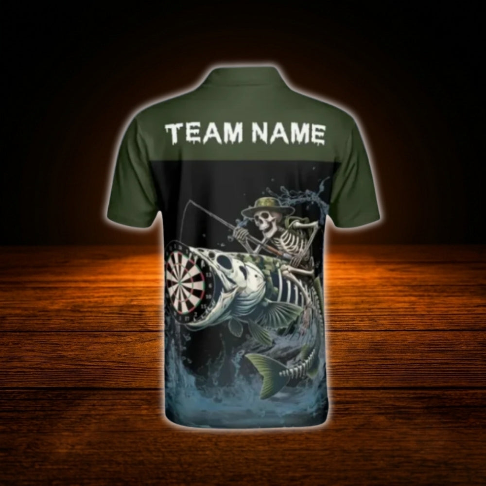 Custom Skull Fishing Darts Polo Shirt Men, Custom Skull Dart Shirt For Team