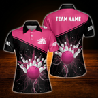 Custom Thunder Red Black Polo Bowling Shirts Women, Custom Thunder Bowling Team Shirts For Women