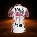 Talk Birdie To Me Custom Leopard Women's Polo Golf Shirts, Custom Funny Flamingo Golf Shirt For Women