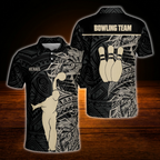 Custom Tribal Black Gold Bowling Polo Shirts For Men, Custom Tribal Bowling Team Shirts