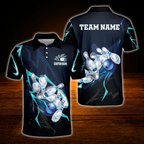 Custom Team Purple Black Bowling Polo Shirt Men, Custom Bowling Shirt