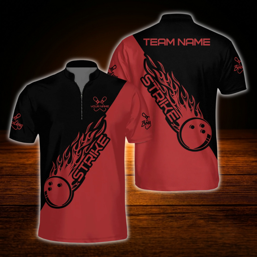 Custom Flame Ball Mens Bowling Jersey Blue And Black, Custom Flame Bowling Shirt Team