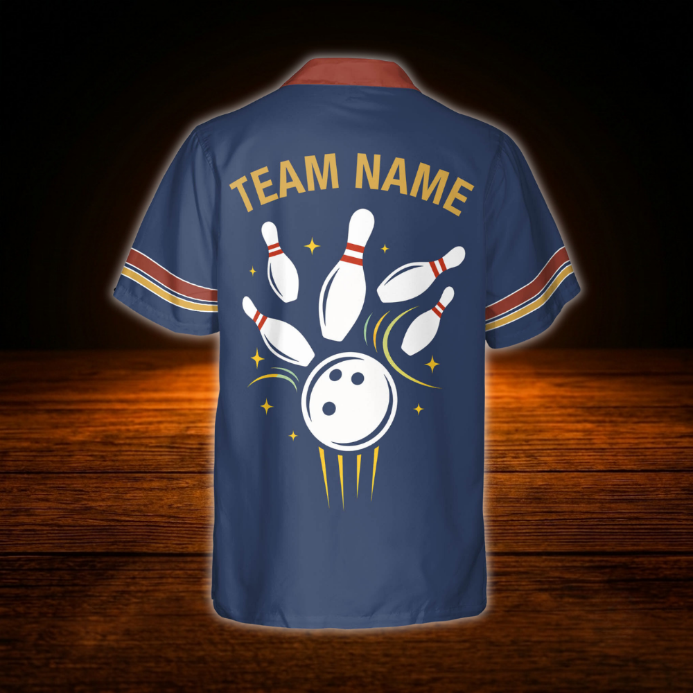 Custom Retro Mens Blue Bowling Hawaiian Shirt, Custom Retro Bowling Team Shirts