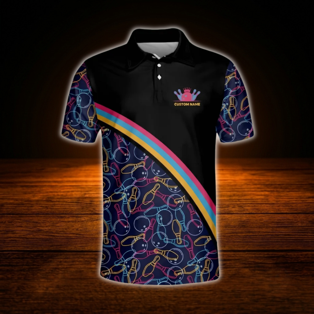 My Mind's In The Gutter But My Balls Aren't Custom Mens Bowling Polo Shirts, Custom Funny Bowling Shirts