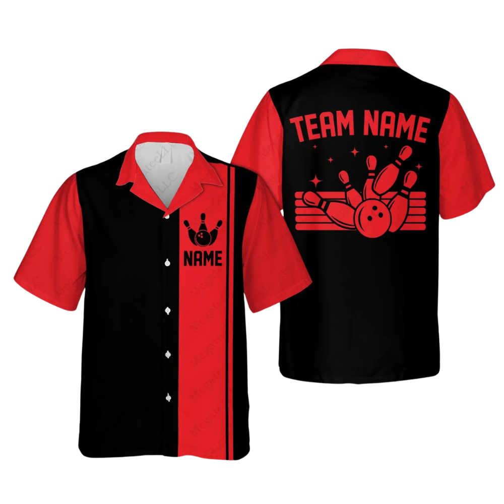 Custom Vintage Black and Red Bowling Hawaiian Shirt Mens, Custom Vintage Bowling Team Shirts BE0007