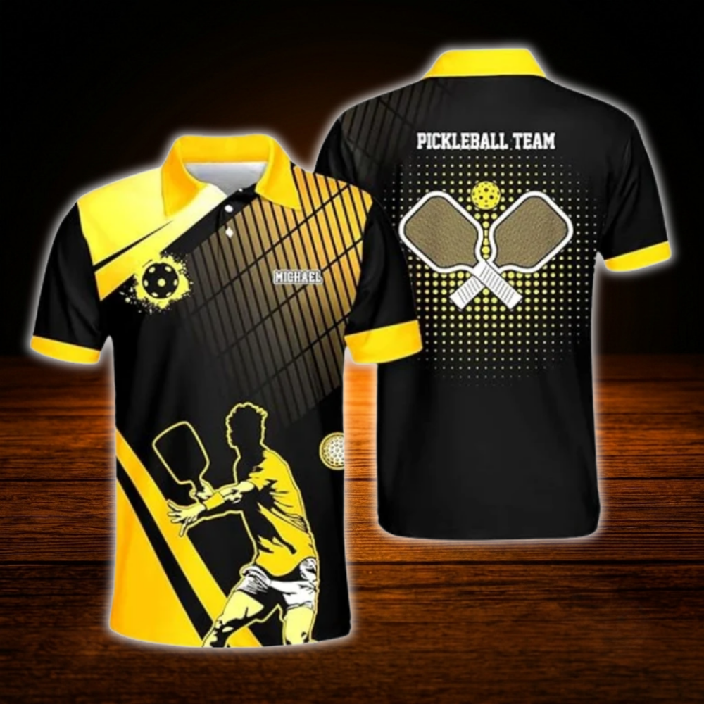 Custom Team Black Blue Pickleball Polo Shirt For Men, Custom Pickleball Team Shirt