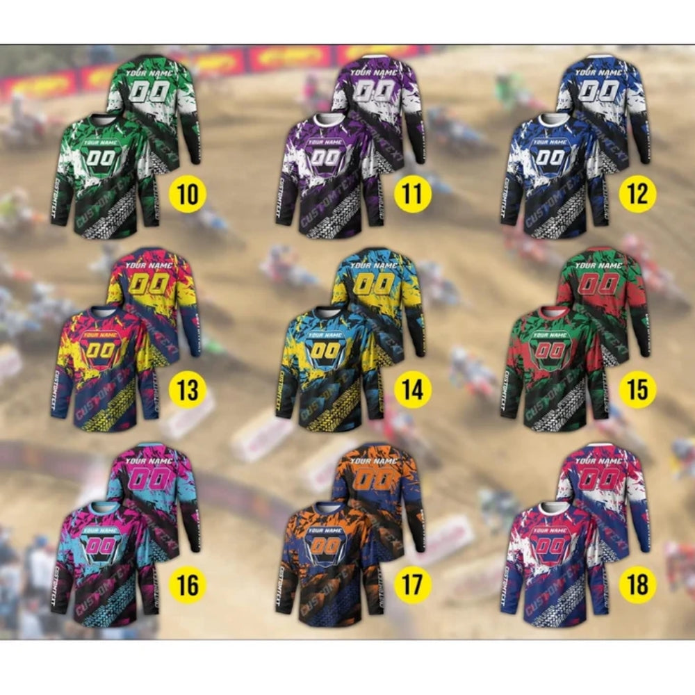 Custom Blue And White Motocross Long Sleeve Shirt For Men, Custom Motocross Shirts ME0002