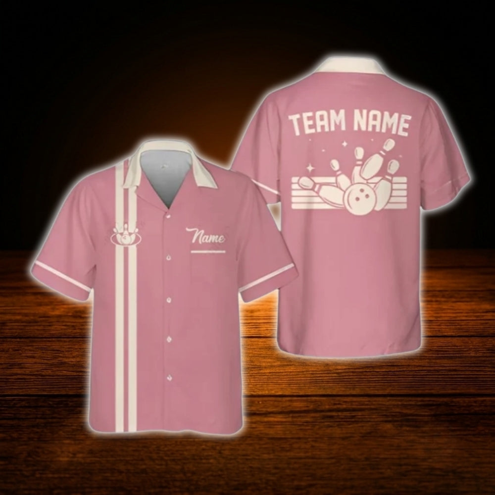 Custom Vintage Blue And Beige Bowling Hawaiian Shirt, Custom Vintage Bowling Team Shirt