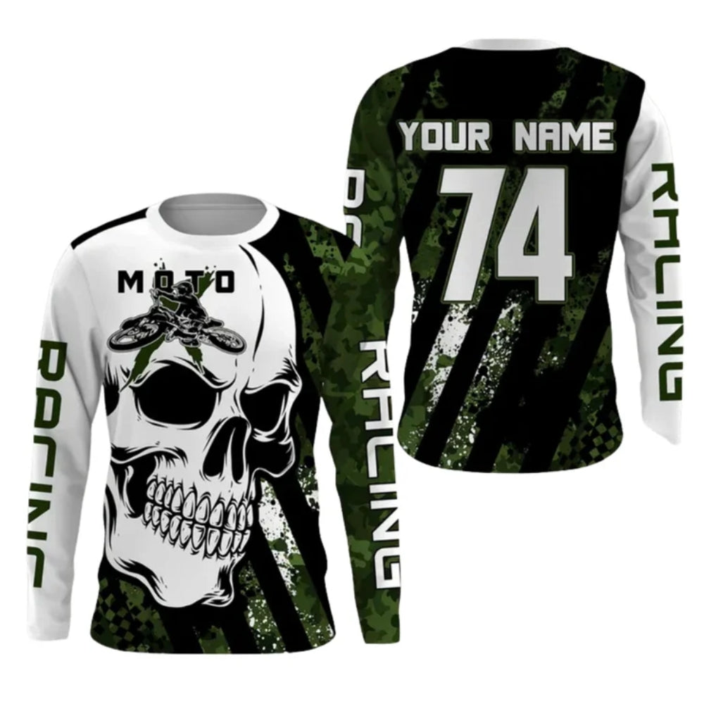 Custom Skull Camo Motocross Long Sleeve Shirt For Men, Custom Skull Motocross Shirts ME0005
