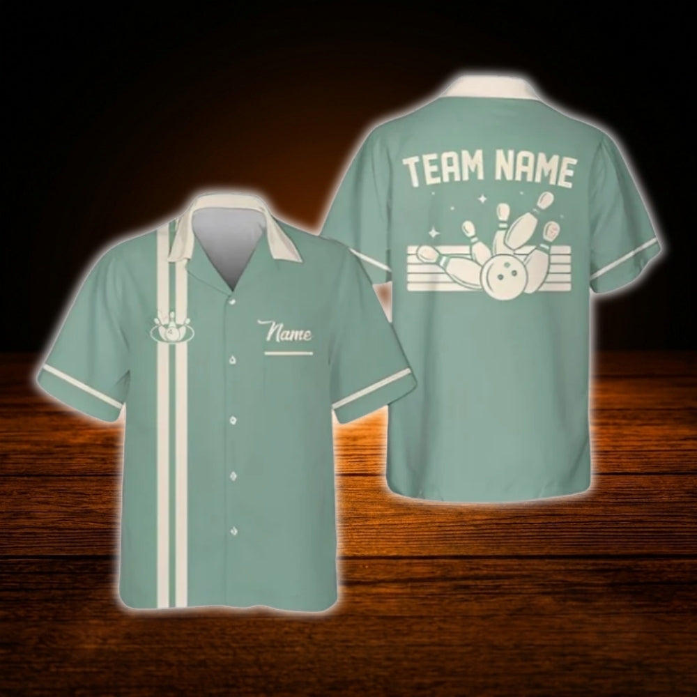 Custom Vintage Blue And Beige Bowling Hawaiian Shirt, Custom Vintage Bowling Team Shirt