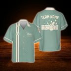 Custom Vintage Blue And Beige Bowling Hawaiian Shirt, Custom Vintage Bowling Team Shirt