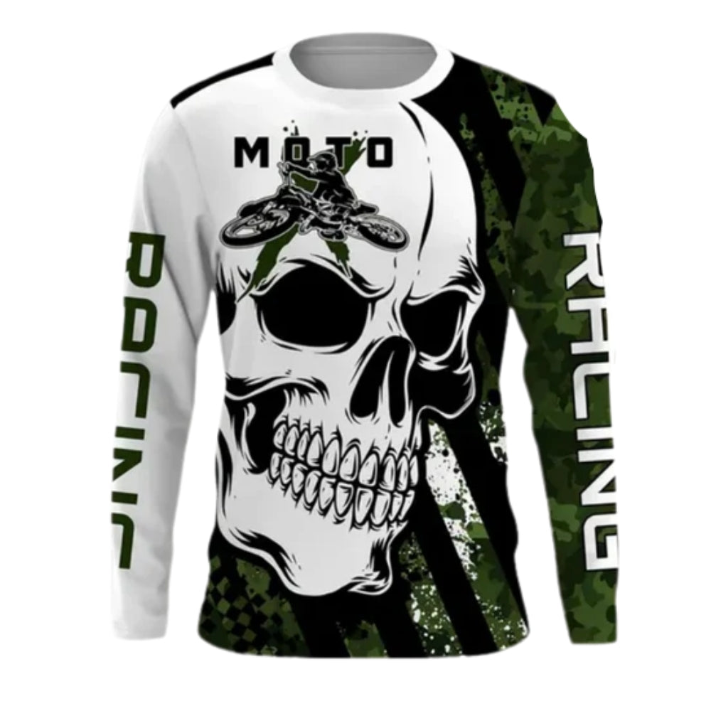 Custom Skull Camo Motocross Long Sleeve Shirt For Men, Custom Skull Motocross Shirts ME0005