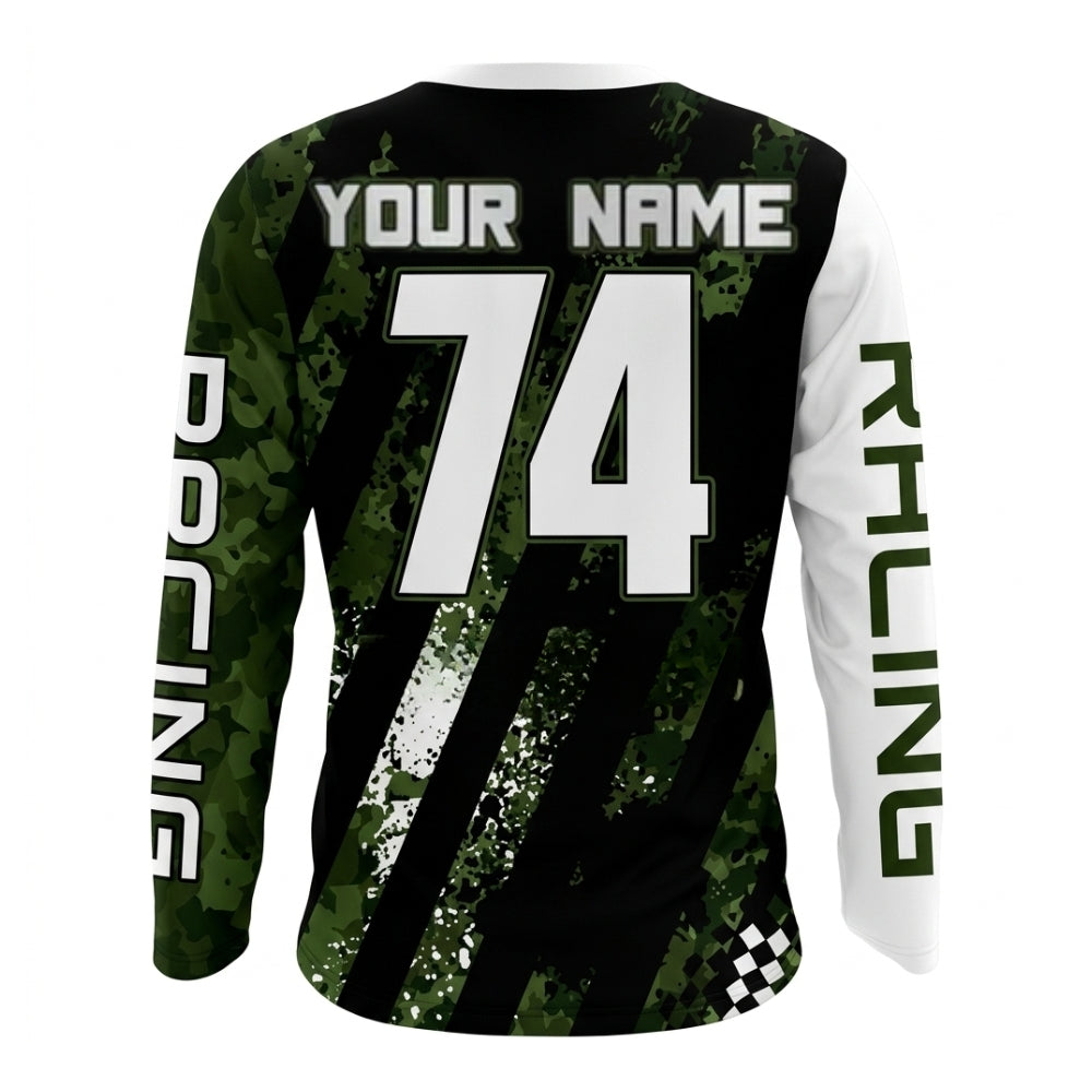 Custom Skull Camo Motocross Long Sleeve Shirt For Men, Custom Skull Motocross Shirts ME0005