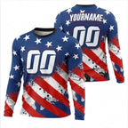 Custom American Flag Dirt Bike Long Sleeve Jersey Mens, Custom Patriotic Motocross Dirt Bike Shirts ME0021