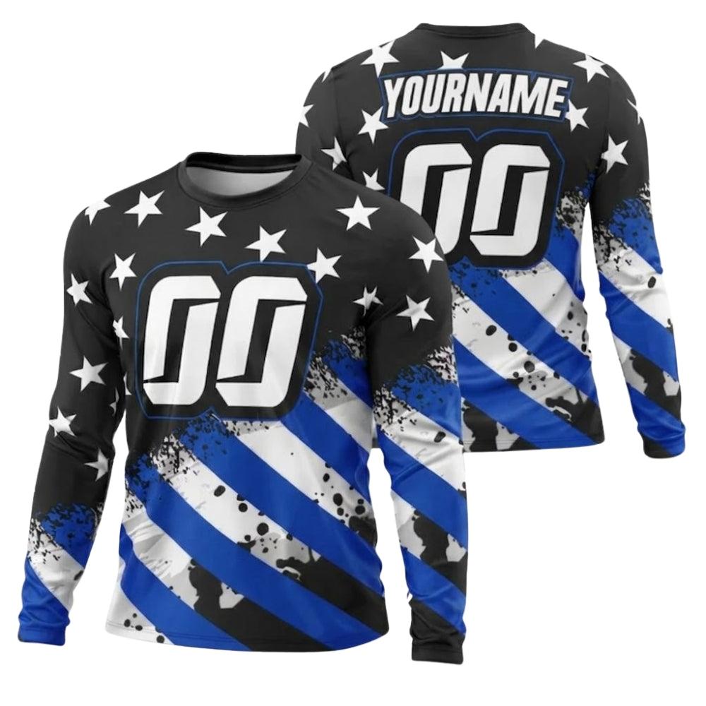 Custom American Flag Dirt Bike Long Sleeve Jersey Mens, Custom Patriotic Motocross Dirt Bike Shirts ME0021