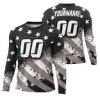 Custom American Flag Dirt Bike Long Sleeve Jersey Mens, Custom Patriotic Motocross Dirt Bike Shirts ME0021