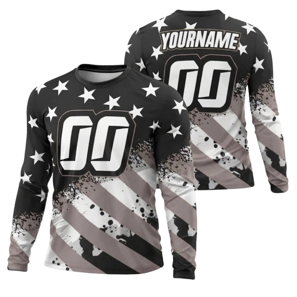 Custom American Flag Dirt Bike Long Sleeve Jersey Mens, Custom Patriotic Motocross Dirt Bike Shirts ME0021