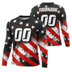Custom American Flag Dirt Bike Long Sleeve Jersey Mens, Custom Patriotic Motocross Dirt Bike Shirts ME0021