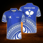 Custom Tribal Pickleball Polo Shirt Blue And White, Custom Tribal Pickleball Team Shirt