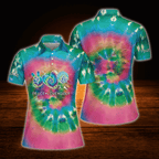 Peace Love Golf Custom Colorful Tie Dye Golf Polo Shirt For Women, Custom Tie Dye Golf Shirts For Ladies