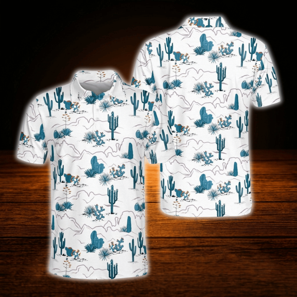 Cactus Golf Polo Shirts For Men, Western Golf Shirts
