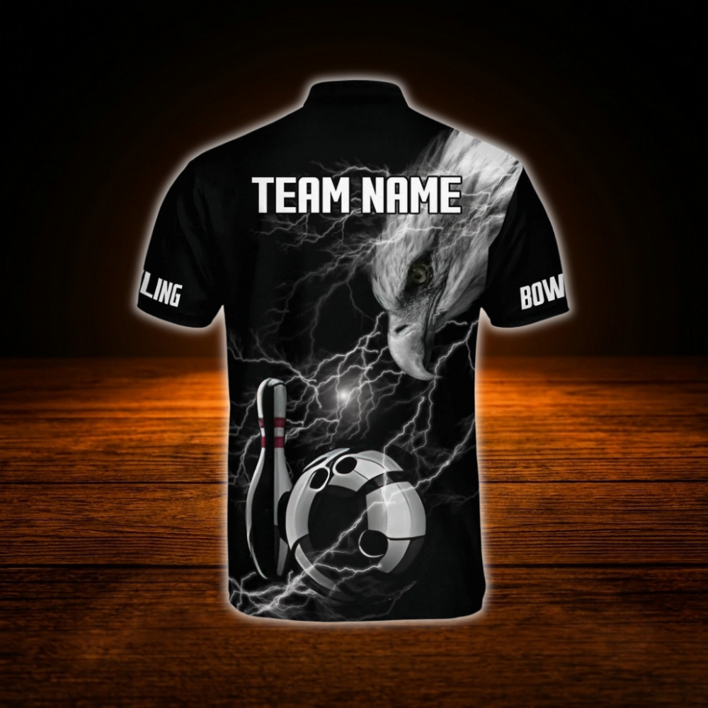 Custom Eagle Black Bowling Jersey Men, Custom Eagle Bowling Team Shirt