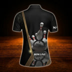 Custom Name Black Gold Womens Bowling Polo Shirt, Personalized Bowling Shirt For Women