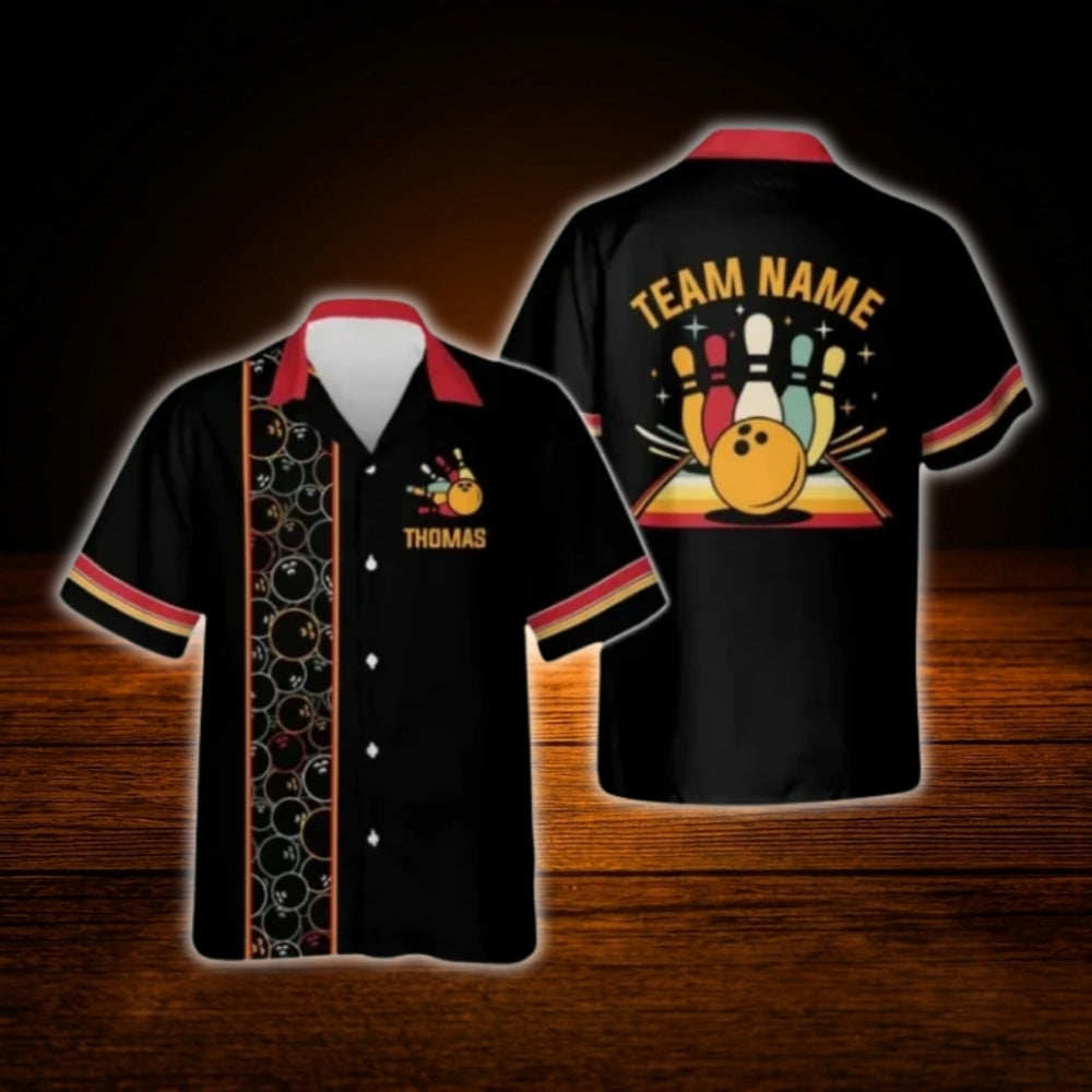 Custom Retro Black Hawaiian Shirt Men Women, Custom Retro Bowling Team Shirt