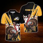 Custom Turkey Orange Black Bowling Polo Shirts Mens, Custom Thanksgiving Bowling Team Shirts