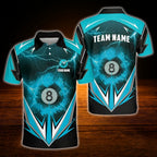 Custom 8 Ball Thunder Billiard Polo Shirt Blue Black, Custom Thunder Billiard Shirt For Team