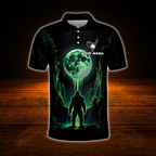 Neon Bigfoot Not All Who Wander Are Lost Some Are Looking For Golf Balls Custom Golf Mens Polo Shirt, Custom Funny Bigfoot Golf Shirt