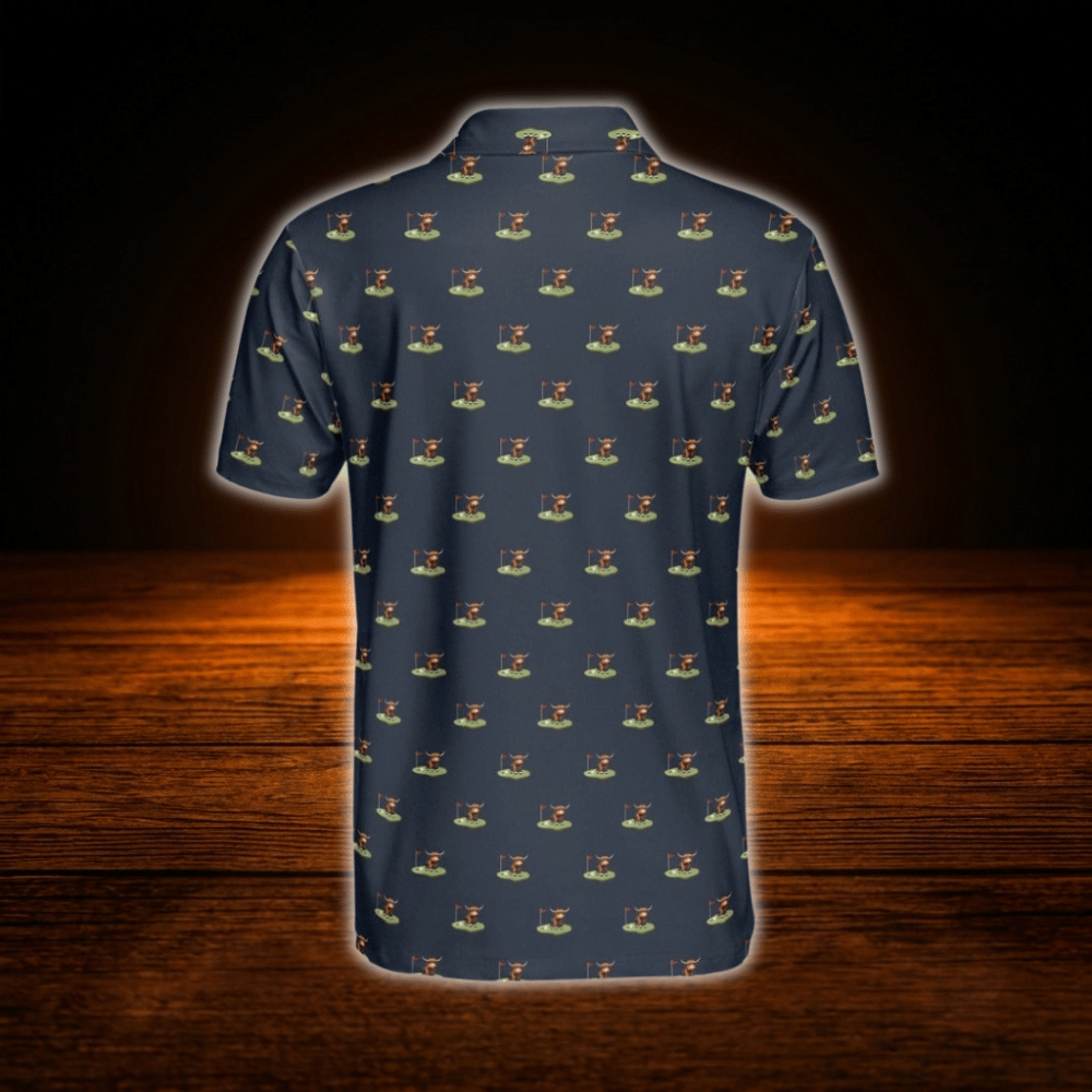 Highland Cow Black Polo Golf Shirt For Men, Cow Golf Shirt