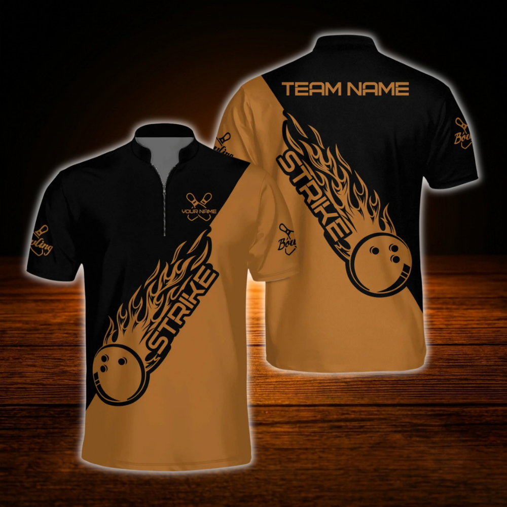Custom Flame Ball Mens Bowling Jersey Blue And Black, Custom Flame Bowling Shirt Team