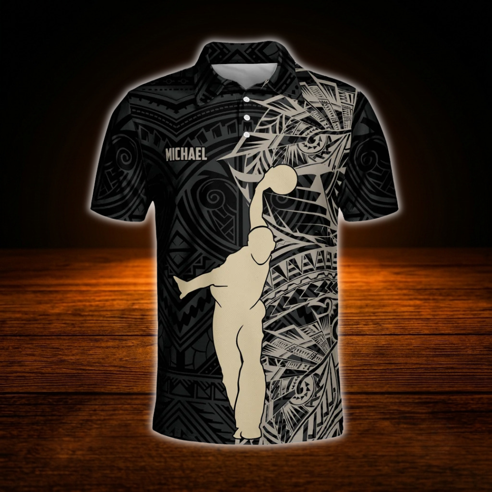Custom Tribal Black Gold Bowling Polo Shirts For Men, Custom Tribal Bowling Team Shirts